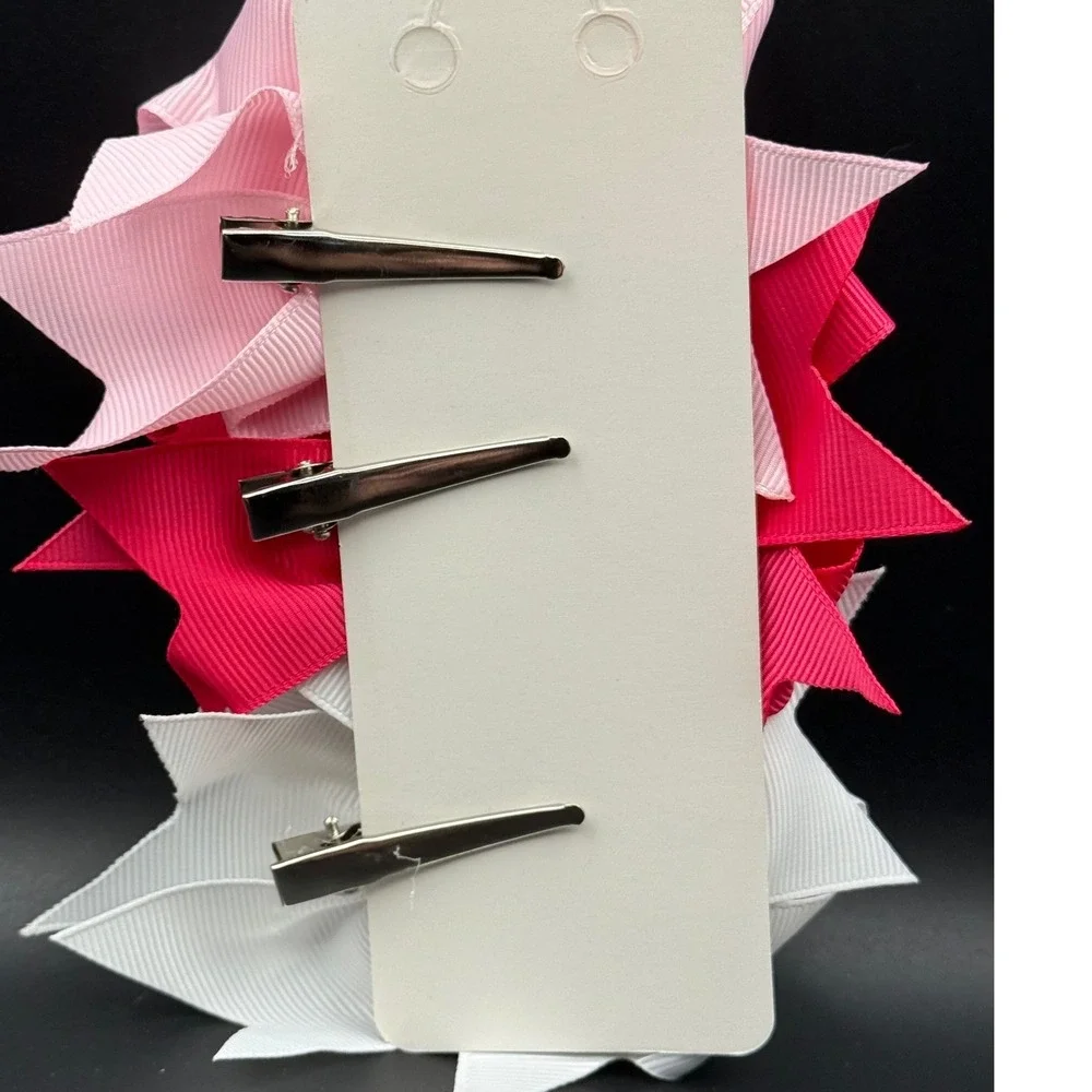 Set of 3 Tropical Flower Hair Bows Pink White Fuchsia Plumeria Alligator Clips‎